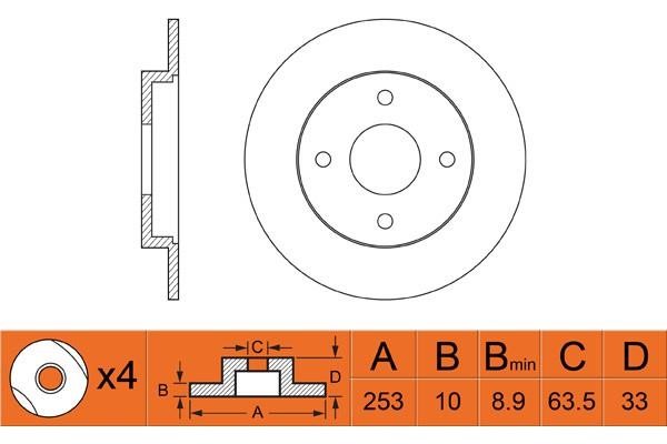 NiBK RN1018 Rear brake disc, non-ventilated RN1018