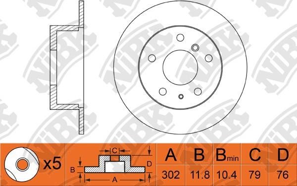 NiBK RN1032 Unventilated front brake disc RN1032