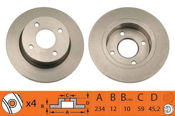 NiBK RN1043 Brake discs front non-ventilated, set RN1043