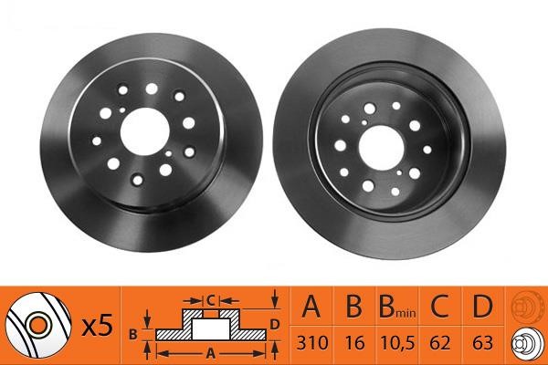 NiBK RN1225 Rear brake disc, non-ventilated RN1225