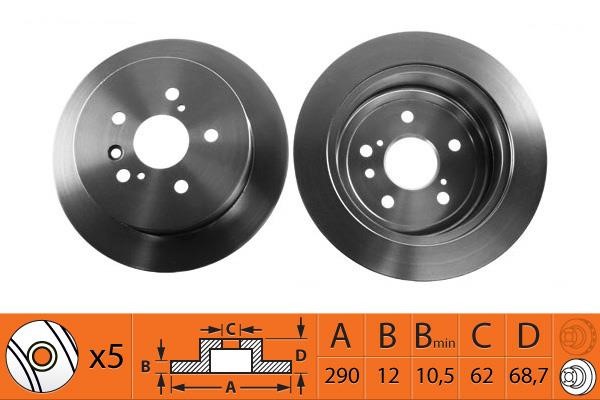 NiBK RN1229 Rear brake disc, non-ventilated RN1229