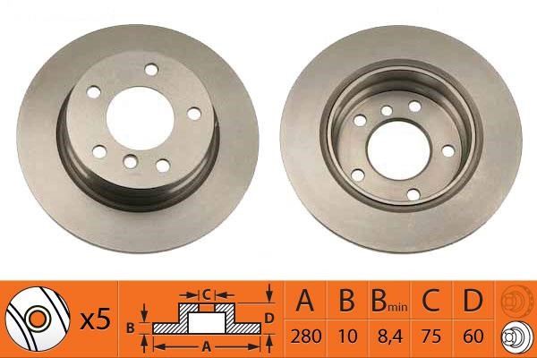 NiBK RN1300 Brake discs rear non-ventilated, set RN1300