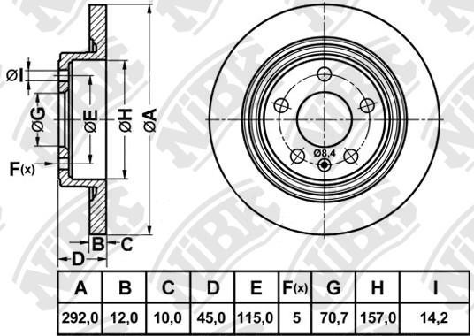 NiBK RN34004 Rear brake disc, non-ventilated RN34004