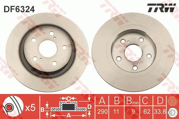 Rear brake disc, non-ventilated TRW DF6324
