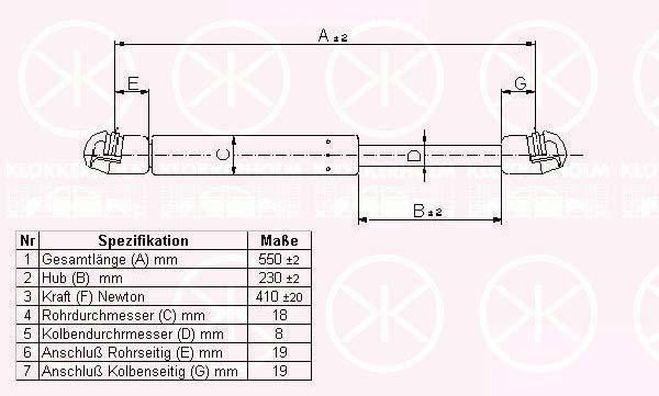 Klokkerholm 50497105 Gas Spring, boot-/cargo area 50497105