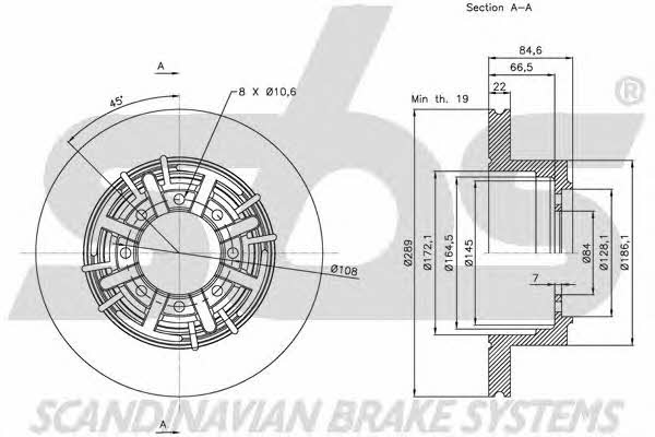 SBS 1815202345 Rear brake disc, non-ventilated 1815202345