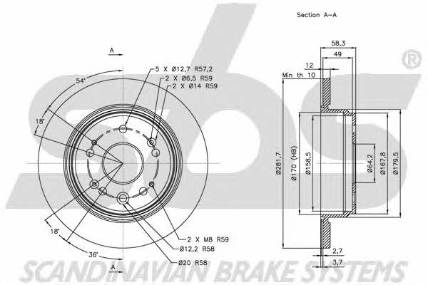 SBS 1815202627 Rear brake disc, non-ventilated 1815202627