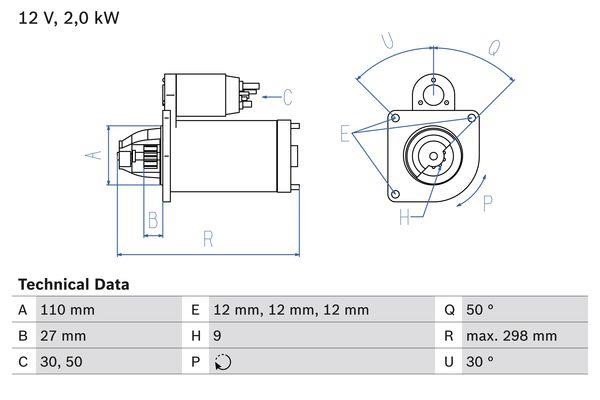 Bosch 0 986 011 080 Starter 0986011080