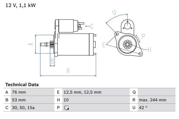 Bosch 0 986 016 110 Starter 0986016110