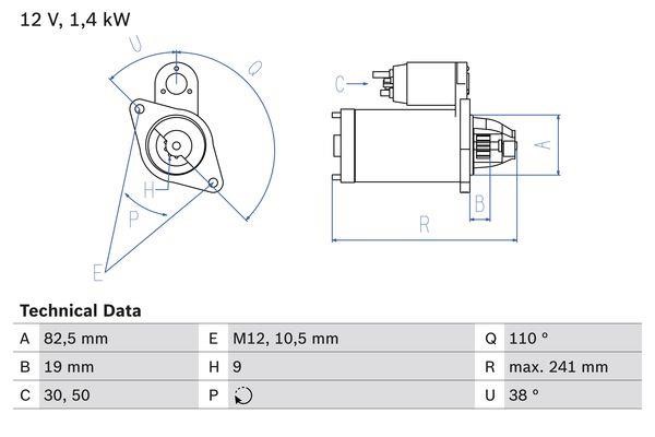 Engine starter motor Saab 9000: 0986016890 Bosch Starter