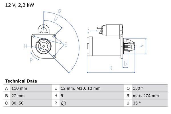 Engine starter Iveco: 0986017490 Bosch Starter