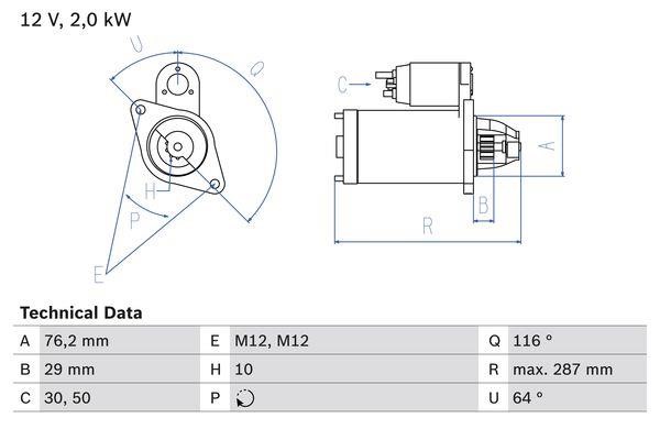 Bosch 0 986 018 020 Starter 0986018020