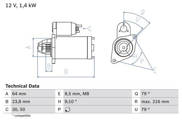 Engine starter Opel Astra H: 0986022730 Bosch Starter