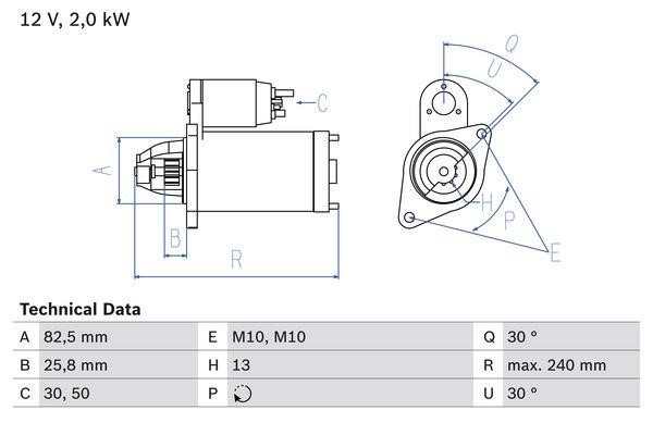 Engine starter motor Mercedes Sprinter: 0986023000 Bosch Starter
