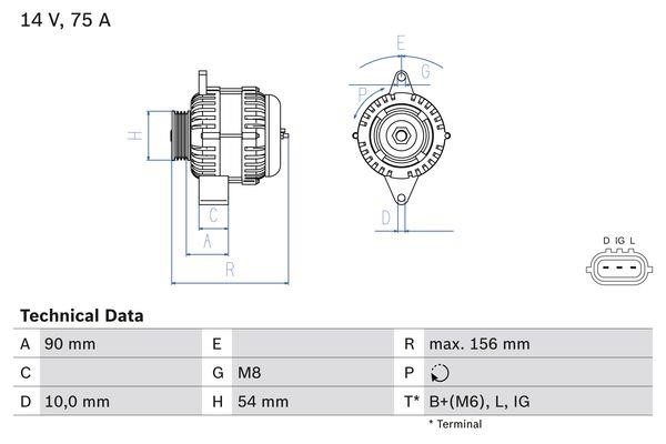 Alternator Suzuki Wagon R+: 0986081950 Bosch Alternator