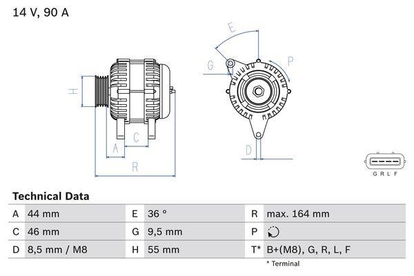 Alternator Smart: 0986082750 Bosch Alternator