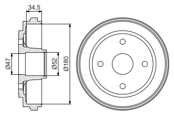 Bosch 0 986 477 264 Brake drum with wheel bearing, assy 0986477264