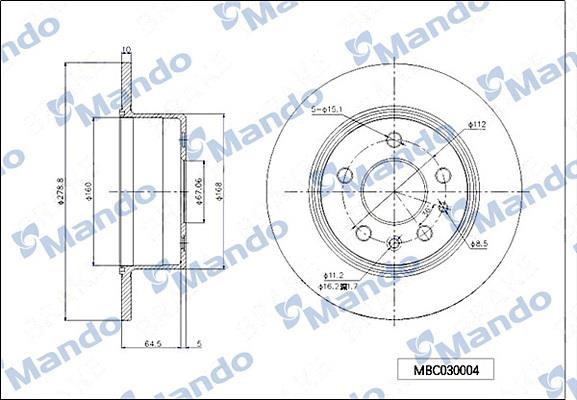 Mando MBC030004 Rear brake disc, non-ventilated MBC030004