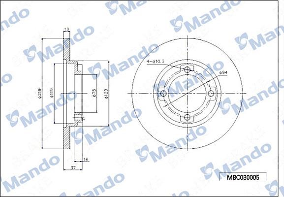 Mando MBC030005 Unventilated front brake disc MBC030005