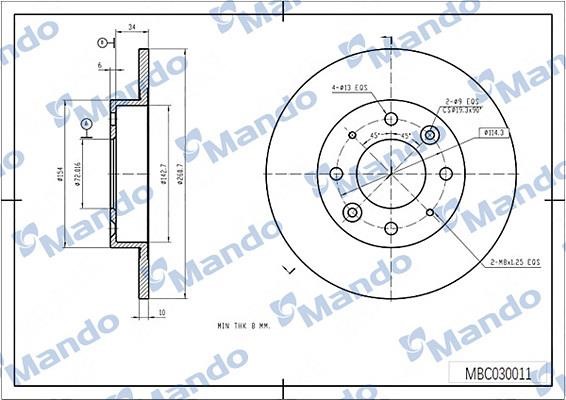 Mando MBC030011 Rear brake disc, non-ventilated MBC030011