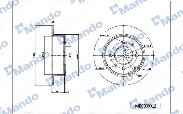 Mando MBC030012 Rear brake disc, non-ventilated MBC030012