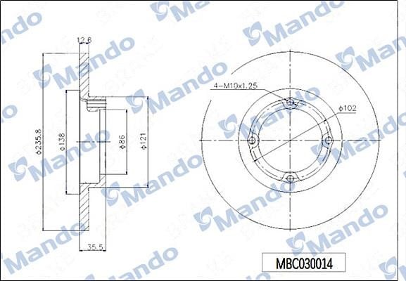 Mando MBC030014 Unventilated front brake disc MBC030014