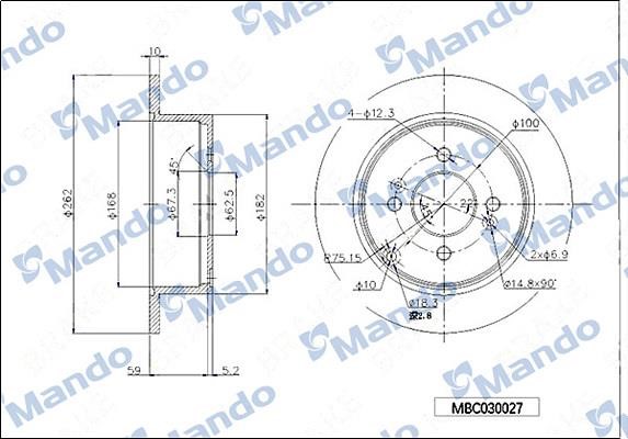 Mando MBC030027 Rear brake disc, non-ventilated MBC030027