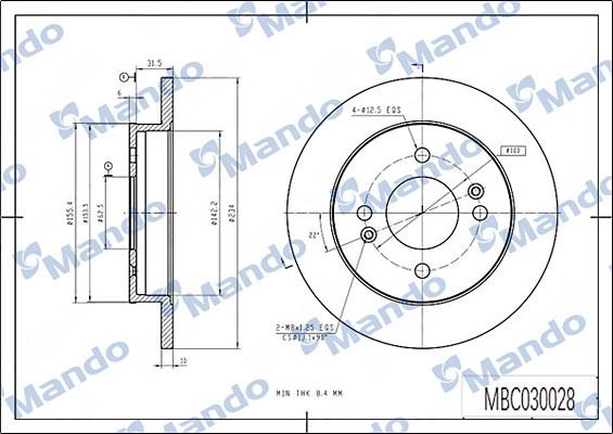 Mando MBC030028 Rear brake disc, non-ventilated MBC030028