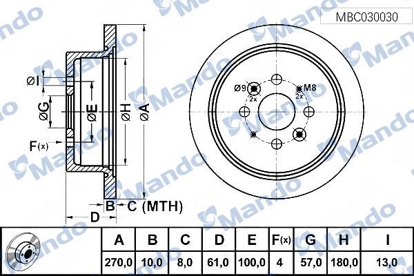 Mando MBC030030 Rear brake disc, non-ventilated MBC030030
