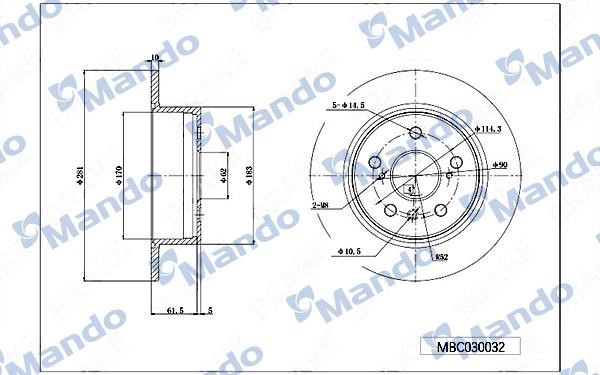 Mando MBC030032 Rear brake disc, non-ventilated MBC030032