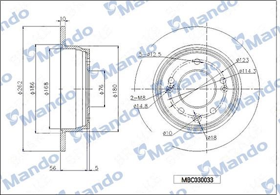 Mando MBC030033 Rear brake disc, non-ventilated MBC030033