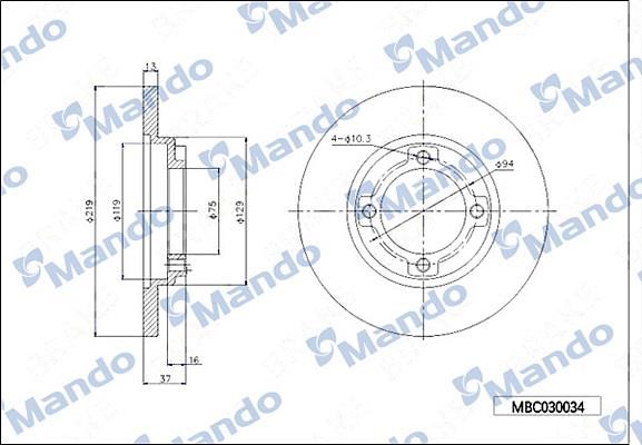 Mando MBC030034 Unventilated front brake disc MBC030034