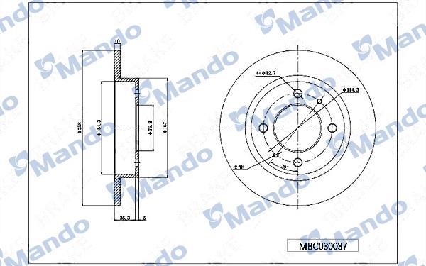 Mando MBC030037 Rear brake disc, non-ventilated MBC030037