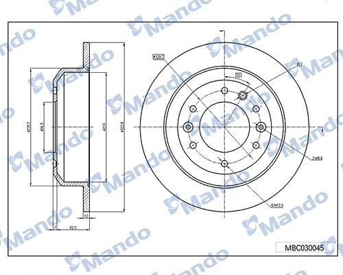 Mando MBC030045 Rear brake disc, non-ventilated MBC030045
