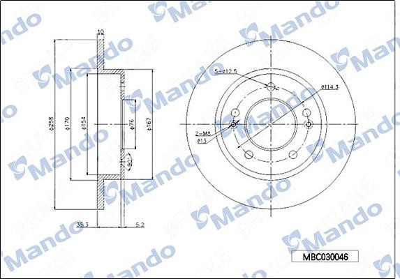 Mando MBC030046 Rear brake disc, non-ventilated MBC030046