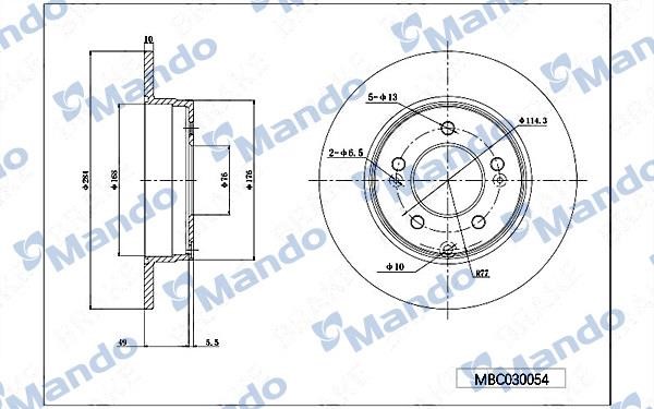 Mando MBC030054 Rear brake disc, non-ventilated MBC030054