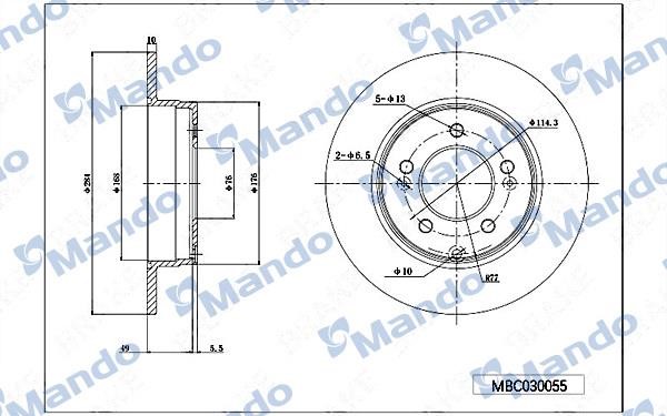 Mando MBC030055 Rear brake disc, non-ventilated MBC030055