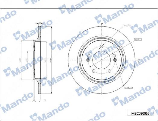 Mando MBC030056 Rear brake disc, non-ventilated MBC030056