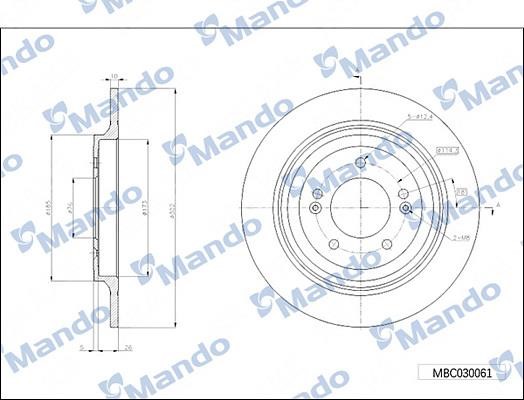 Mando MBC030061 Rear brake disc, non-ventilated MBC030061
