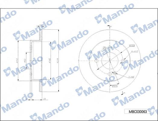 Mando MBC030063 Rear brake disc, non-ventilated MBC030063