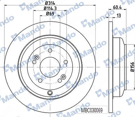 Mando MBC030069 Rear brake disc, non-ventilated MBC030069