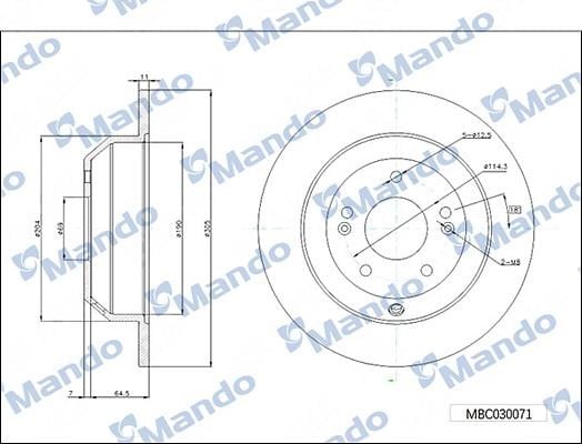 Mando MBC030071 Rear brake disc, non-ventilated MBC030071