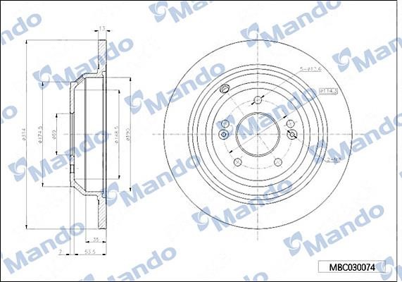 Mando MBC030074 Rear brake disc, non-ventilated MBC030074