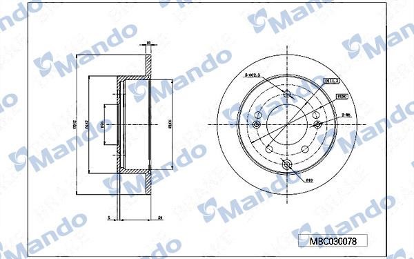 Mando MBC030078 Rear brake disc, non-ventilated MBC030078