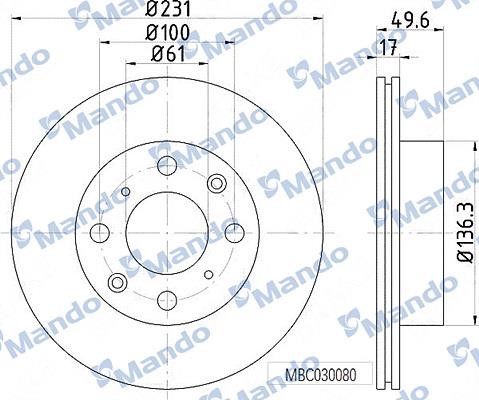 Mando MBC030080 Front brake disc ventilated MBC030080