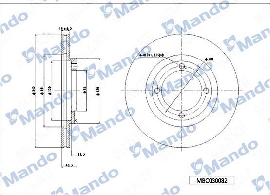 Mando MBC030082 Front brake disc ventilated MBC030082