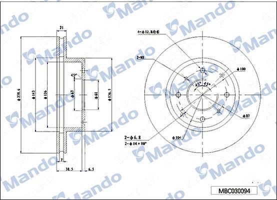 Mando MBC030094 Front brake disc ventilated MBC030094