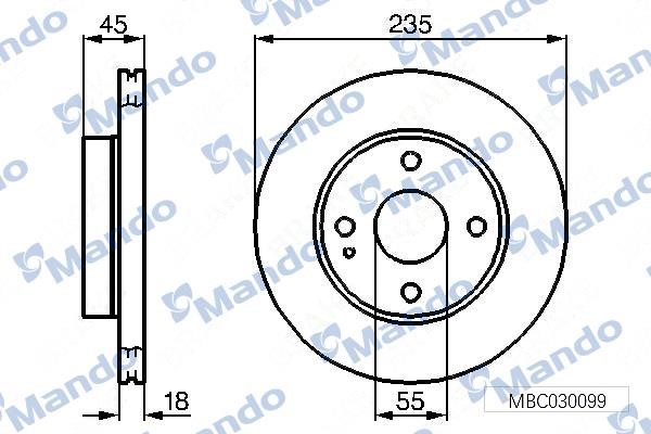 Mando MBC030099 Front brake disc ventilated MBC030099