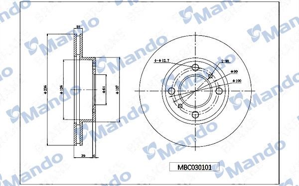 Mando MBC030101 Front brake disc ventilated MBC030101