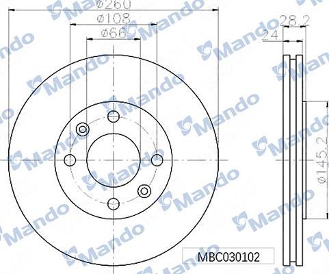 Mando MBC030102 Front brake disc ventilated MBC030102